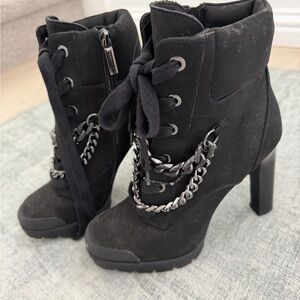 Karl Lagerfeld Black Lace-Up Boots with Chain Detail